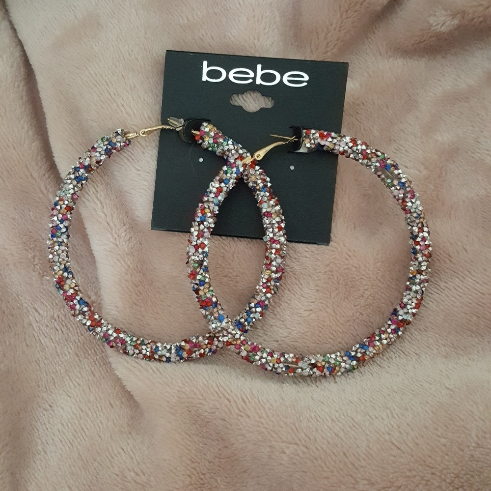 Multi color crystal large  hoop earrings by bebe - Picture 4 of 5
